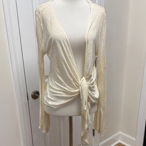 Decree Ivory Tie-Front Sweater Balletcore Ballet Cowgirl Grandma Coastal Sz M